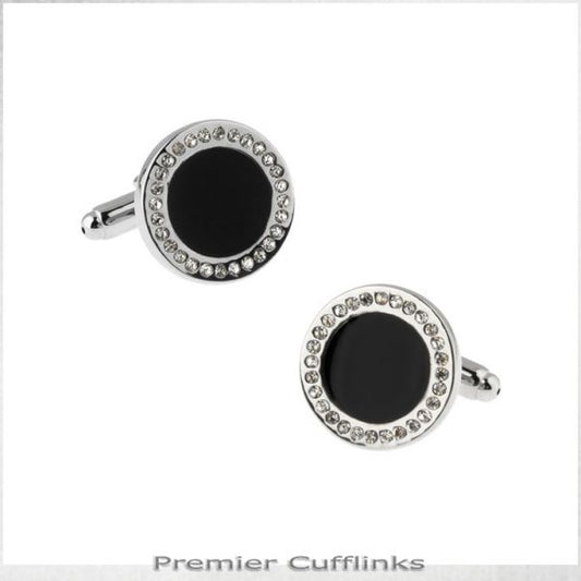 DIAMANTE EDGED WITH BLACK INSET CUFFLINKS