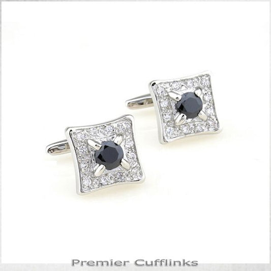 DIAMANTE WITH BLACK INSET CUFFLINKS