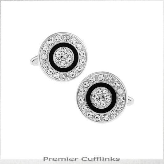 DIAMANTE WITH BLACK RING CUFFLINKS