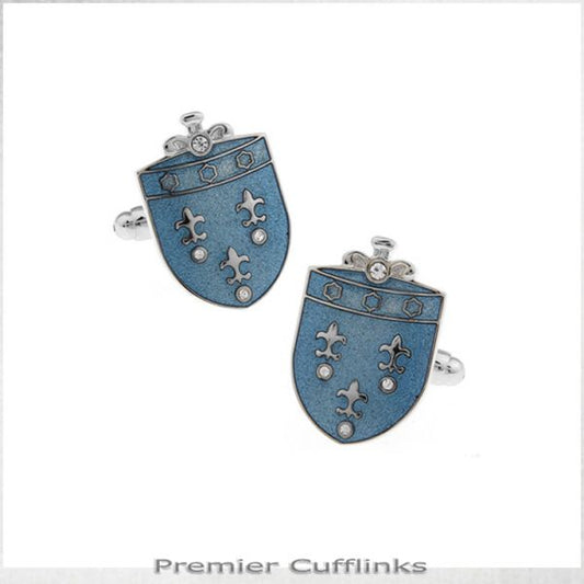 FEUR DE LIS ON BLUE CREST CUFFLINKS