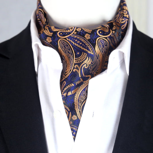 Dark Blue with Gold Plume Paisley Design Ascot