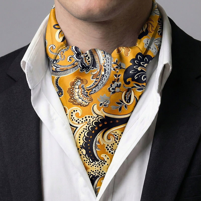 Genuine Silk Golden Vintage Paisley Ascot Cravat