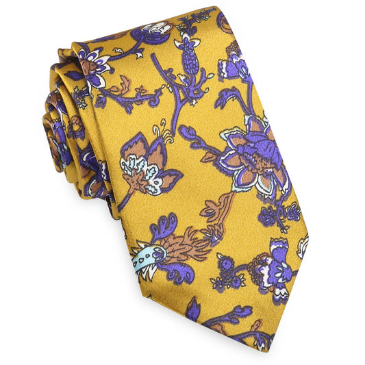 Gold with Indigo Floral Slim Tie