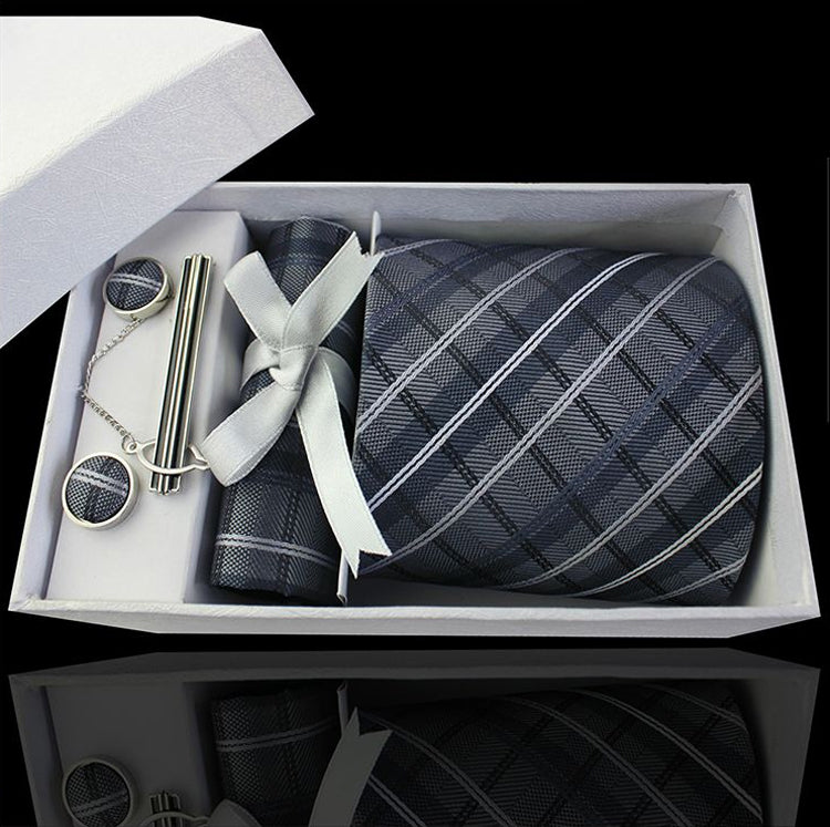 Grey,, Black and White Tartan Tie Set