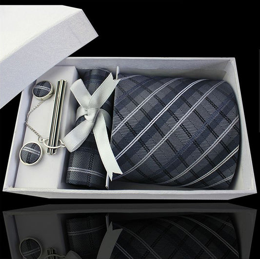 Grey,, Black and White Tartan Tie Set
