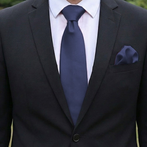 Gun Metal Blue Tie and Pocket Square Set