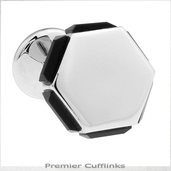 HEXAGONAL WITH BLACK EDGED INSETS CUFFLINKS