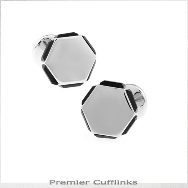 HEXAGONAL WITH BLACK EDGED INSETS CUFFLINKS