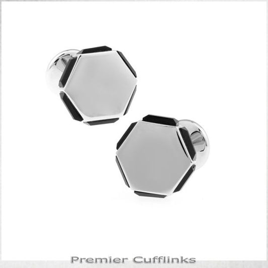 HEXAGONAL WITH BLACK EDGED INSETS CUFFLINKS