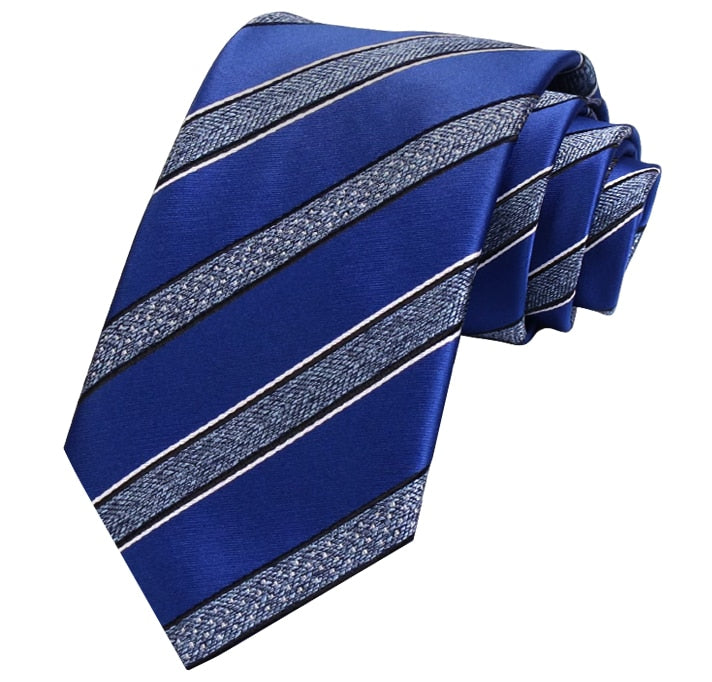 Mid Blue with Grey White and Black Stripes Mens Tie