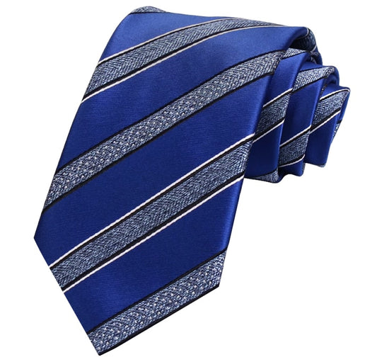 Mid Blue with Grey White and Black Stripes Mens Tie