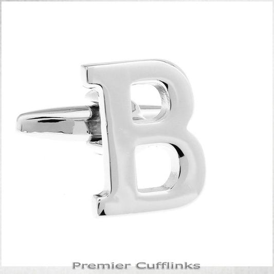 SINGLE INITIAL B SILVER CUFFLINK