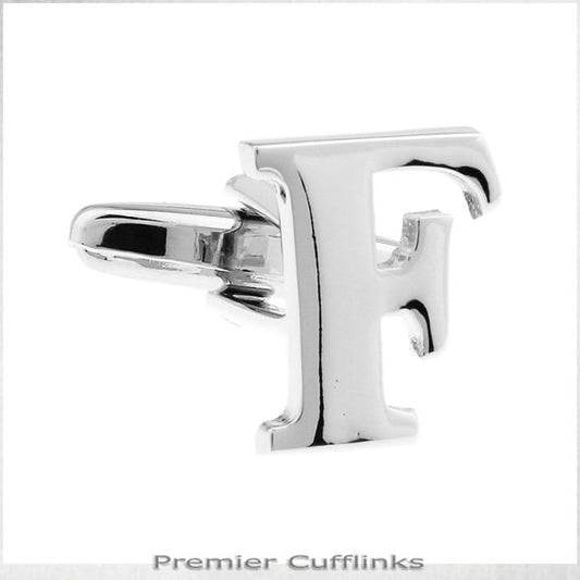SINGLE INITIAL F SILVER CUFFLINK