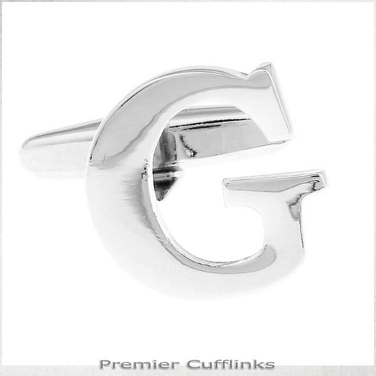 SINGLE INITIAL G SILVER CUFFLINK