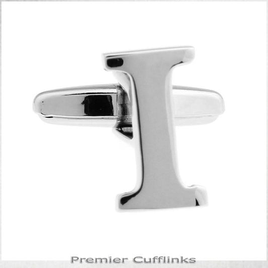 SINGLE INITIAL I SILVER CUFFLINK