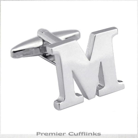 SINGLE INITIAL M SILVER CUFFLINK