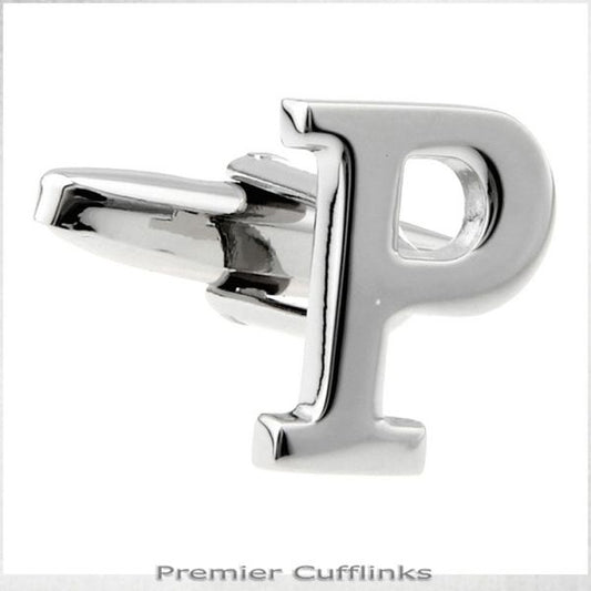 SINGLE INITIAL P SILVER CUFFLINK