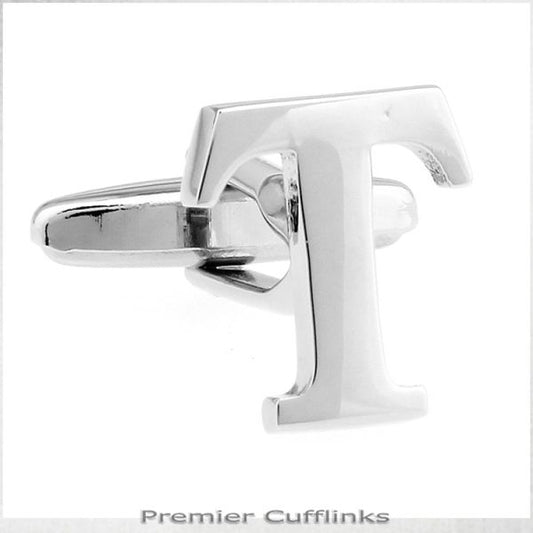 SINGLE INITIAL T SILVER CUFFLINK