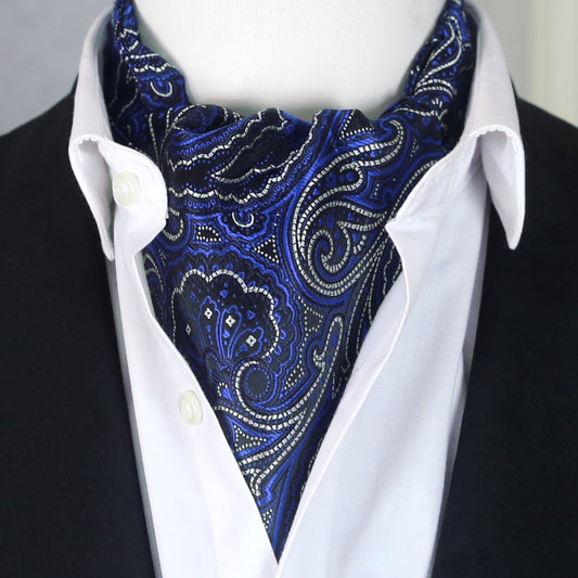 Large Blue Black & White Paisley Ascot