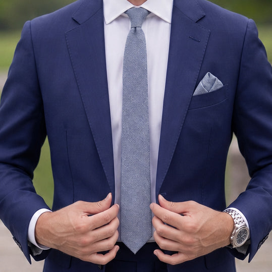 Light Denim Blue Bamboo & Cotton Blend Skinny Tie & Pocket Square Set