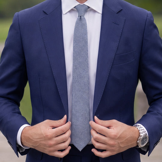 Light Denim Blue Bamboo & Cotton Blend Skinny Tie