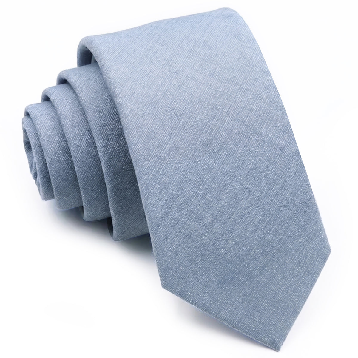 Light Denim Blue Bamboo & Cotton Blend Skinny Tie