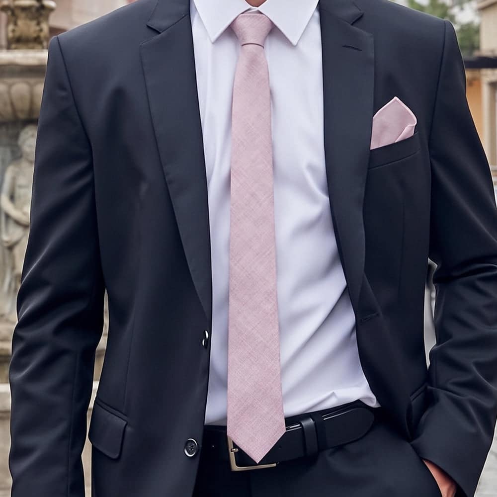Light Pink Cotton Slim Tie & Pocket Square Set