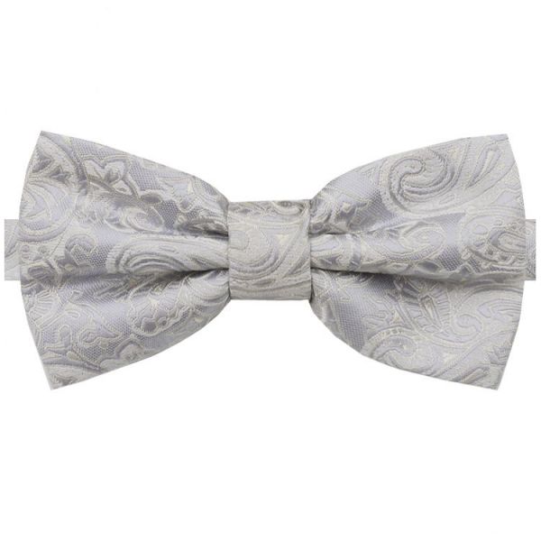 LIGHT SILVER WITH IVORY PAISLEY BOW TIE