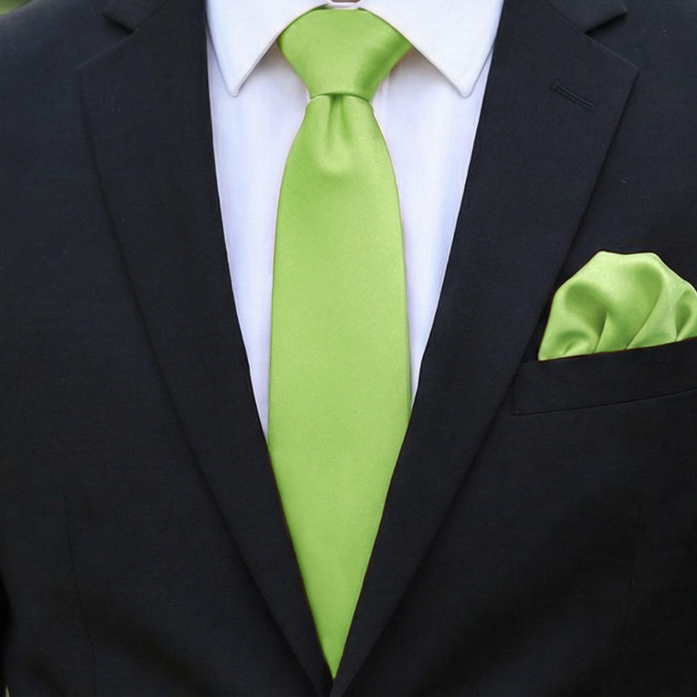 Lime Green Tie and Pocket Square Set