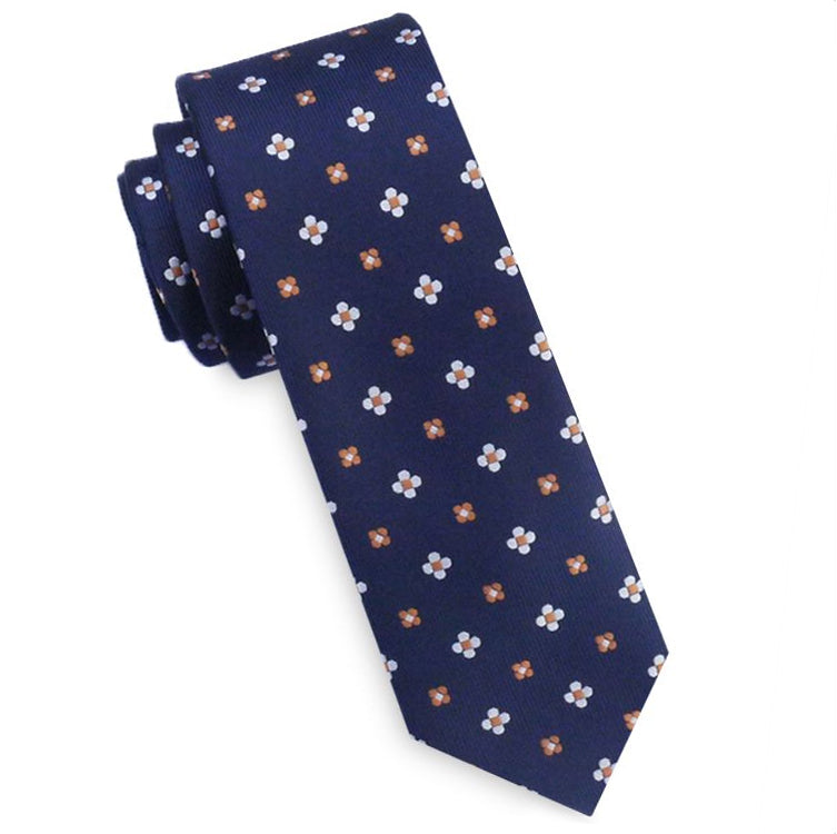 Midnight Blue With Floral Pattern Mens Skinny Tie