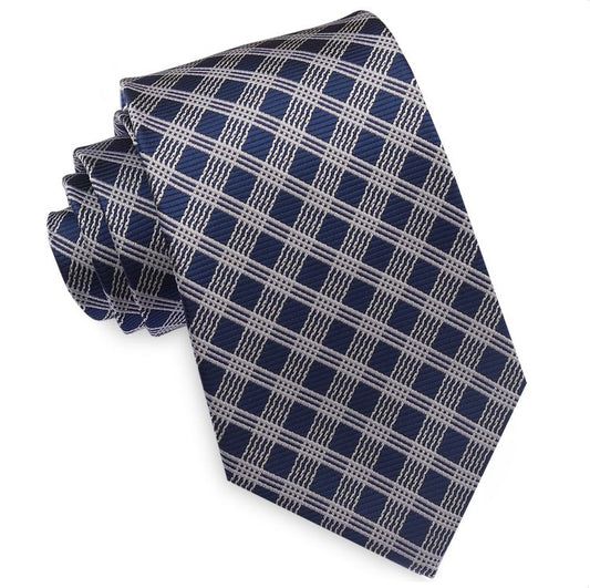 Midnight Blue with Silver Crosshatch Mens Necktie