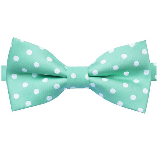 Mint Light Green Polka Dot Mens Bow Tie