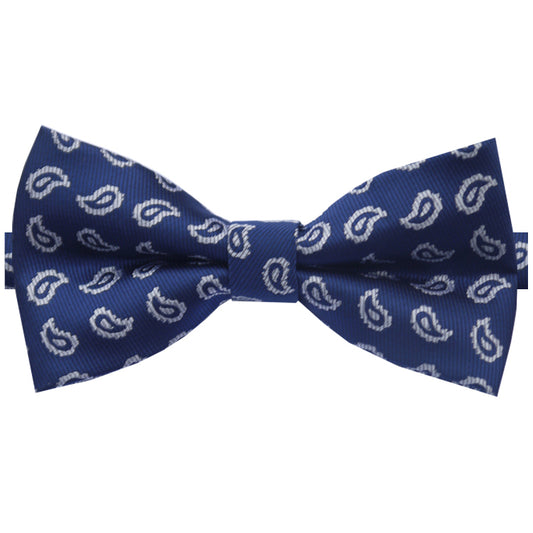 Navy Blue with White Paisley Teardrops Bow Tie
