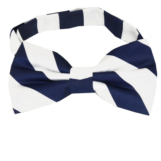 Navy Blue & White Stripes Mens Bow Tie