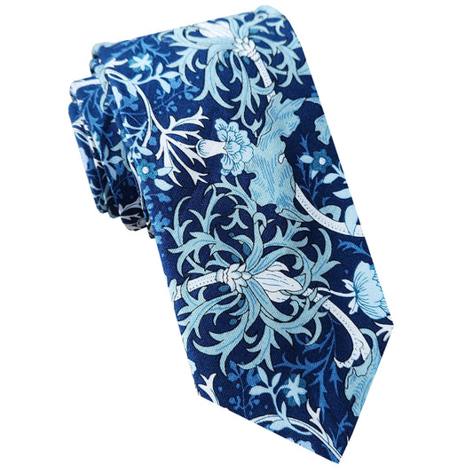Navy, White & Light Blue Floral Men’s Slim Tie