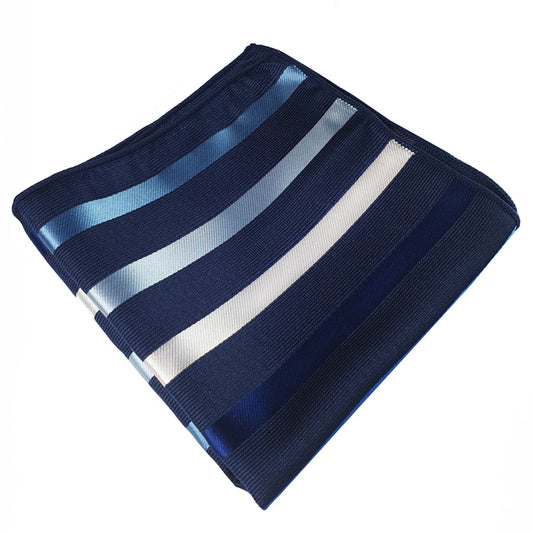 Navy, Sky and White Stripes Pocket Square