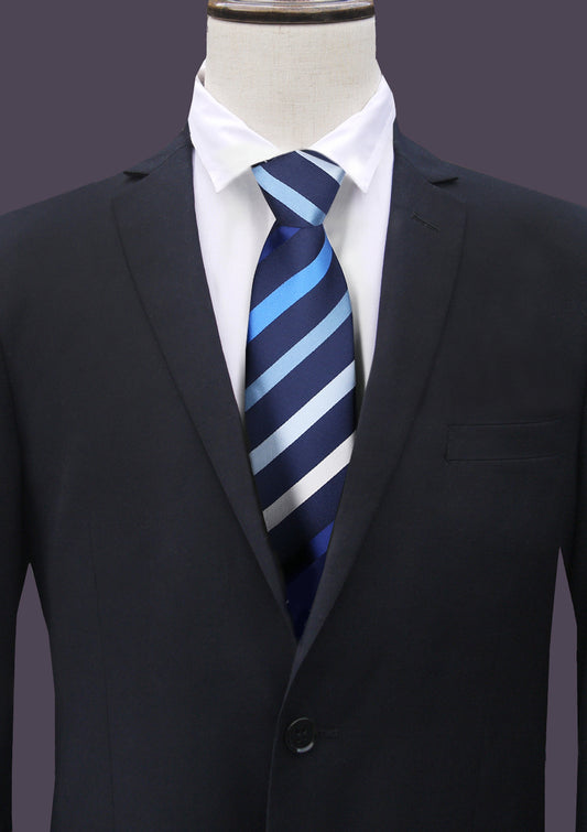 Navy, Sky & White Stripes Men's Tie