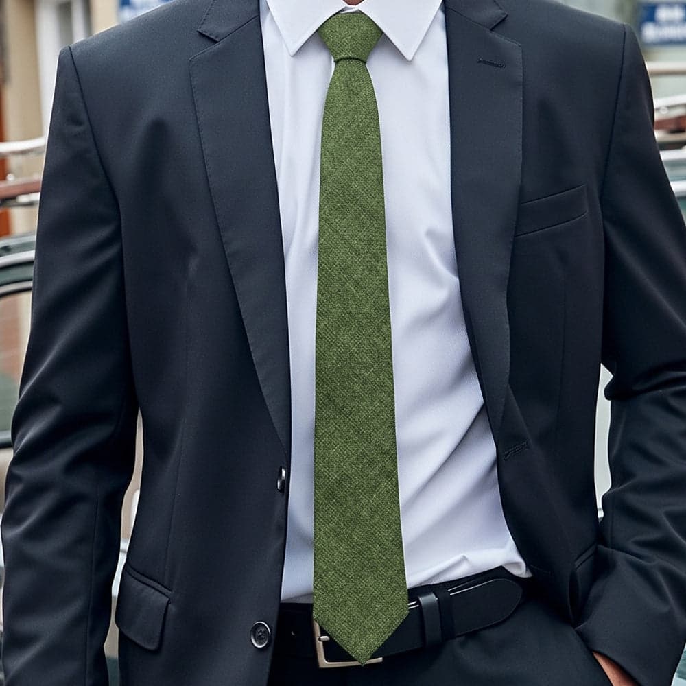 Olive Green Cotton Slim Tie