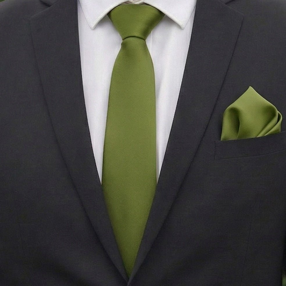 Olive Green Tie and Pocket Square Set