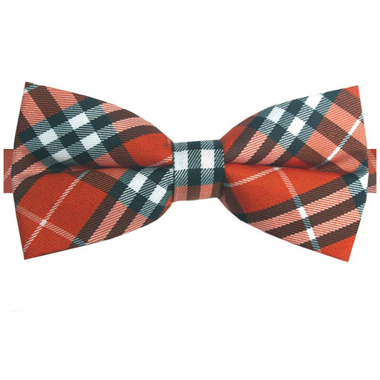 Orange, Black & White Plaid Tartan Bow Tie