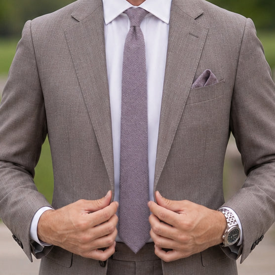 Pink Grey Bamboo & Cotton Blend Skinny Tie & Pocket Square Set