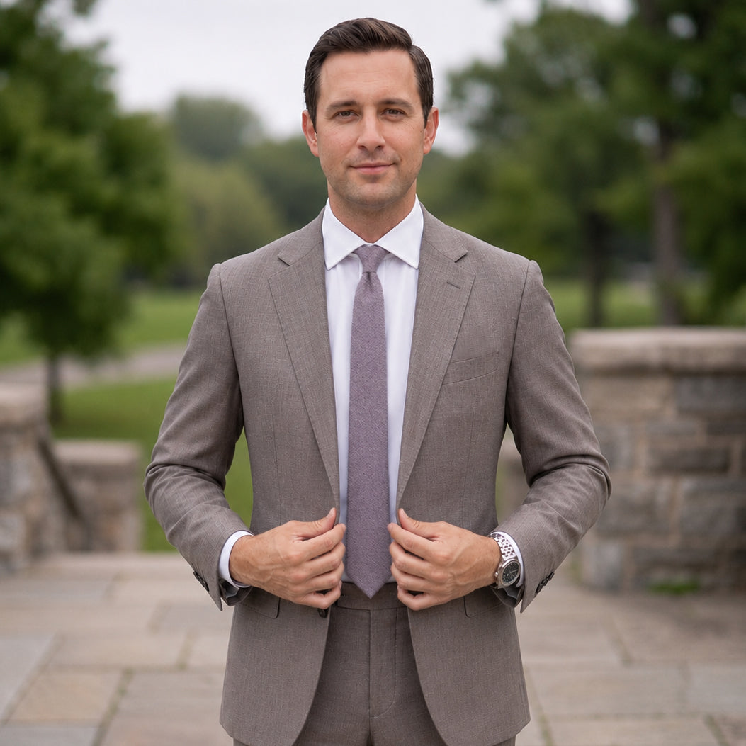 Pink Grey Bamboo & Cotton Blend Skinny Tie
