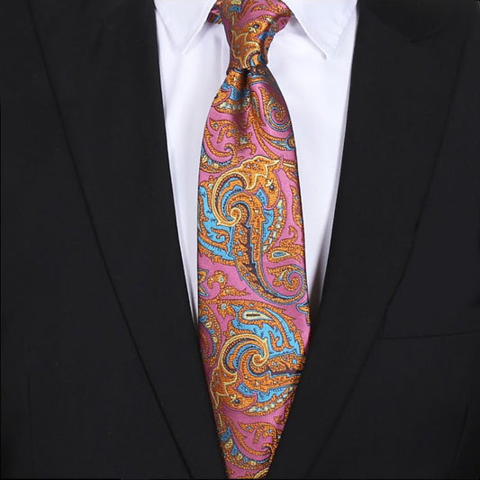 Pink with Orange and Blue Floral Mens Tie