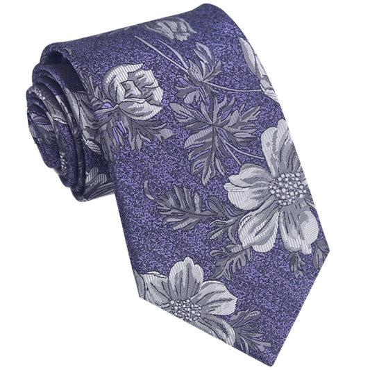 Purple with Grey Floral Pattern Tie