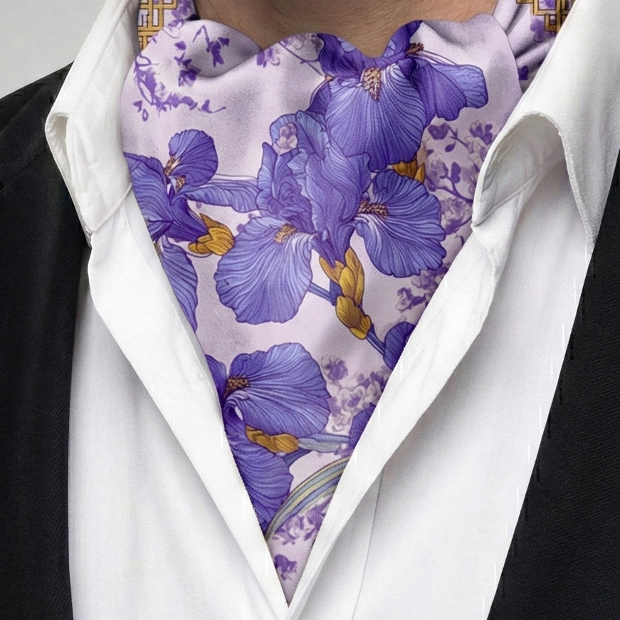 Genuine Silk Purple Lily Bloom Ascot Cravat