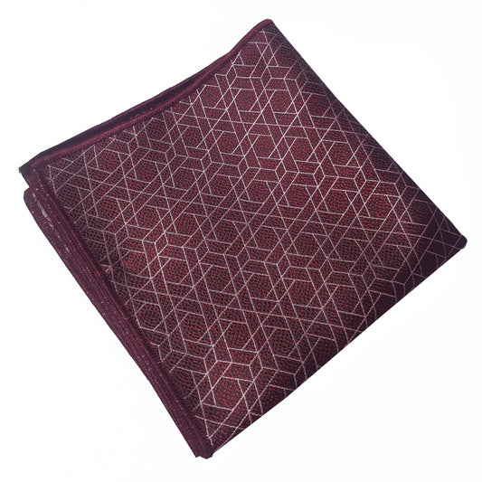 Dark Red with Hexagonal Pattern Pocket Square