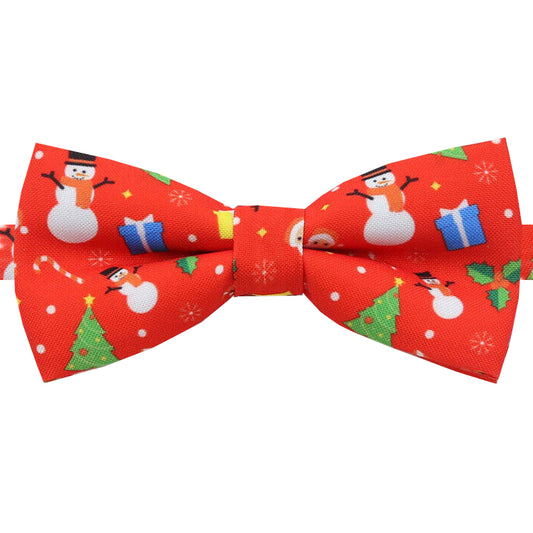 Red Snowmen, Trees & Presents Christmas Bow Tie