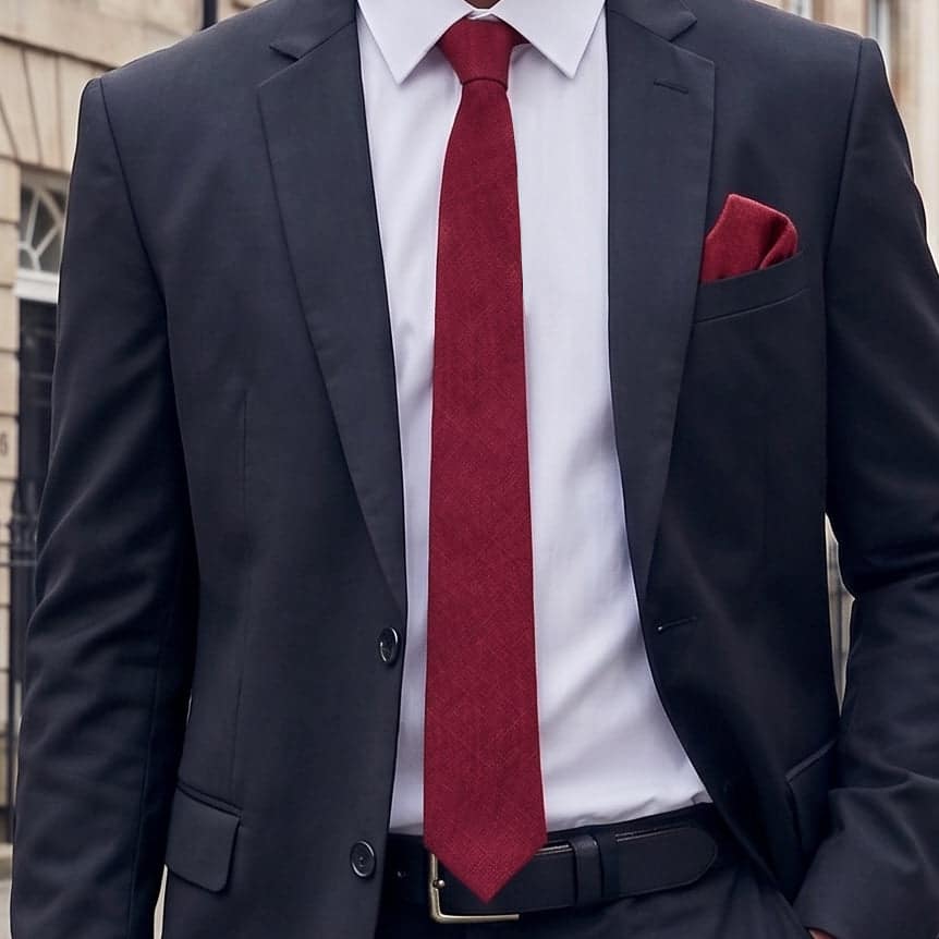 Wine Red Cotton Slim Tie & Pocket Square Set
