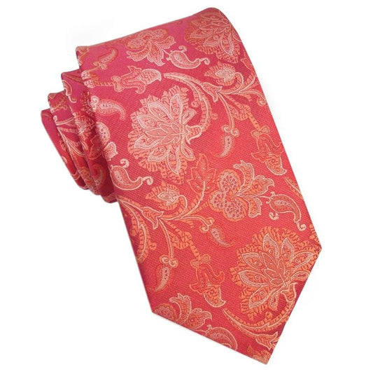 Red with Gold Oriental Floral Slim Tie