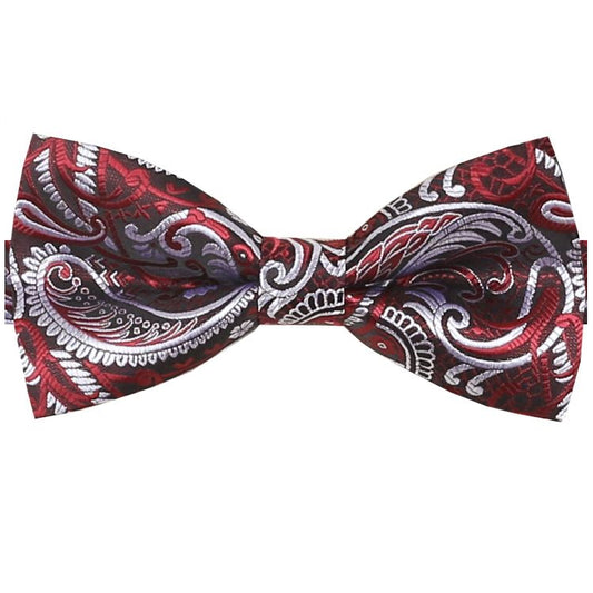 Red with White Floral Paisley Design Bow Tie